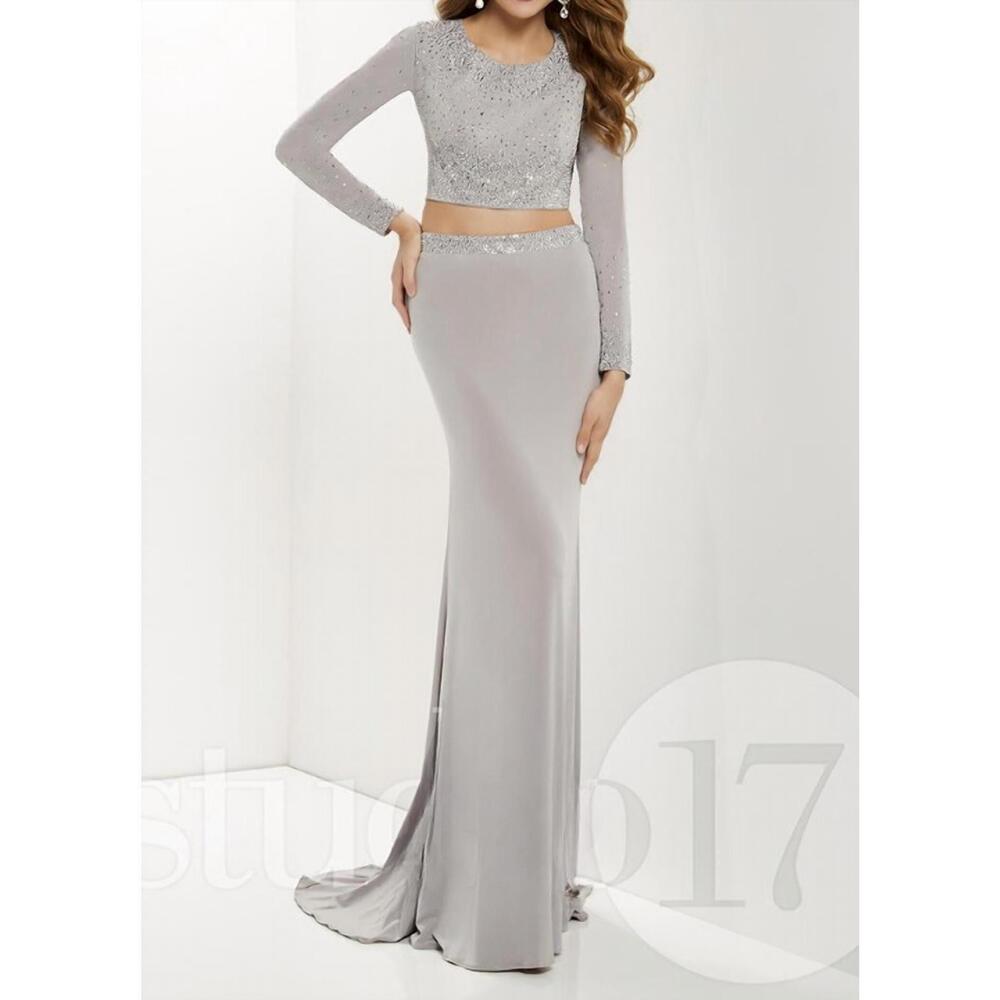 NEW STUDIO 17 women's long sleeve prom dress in silver